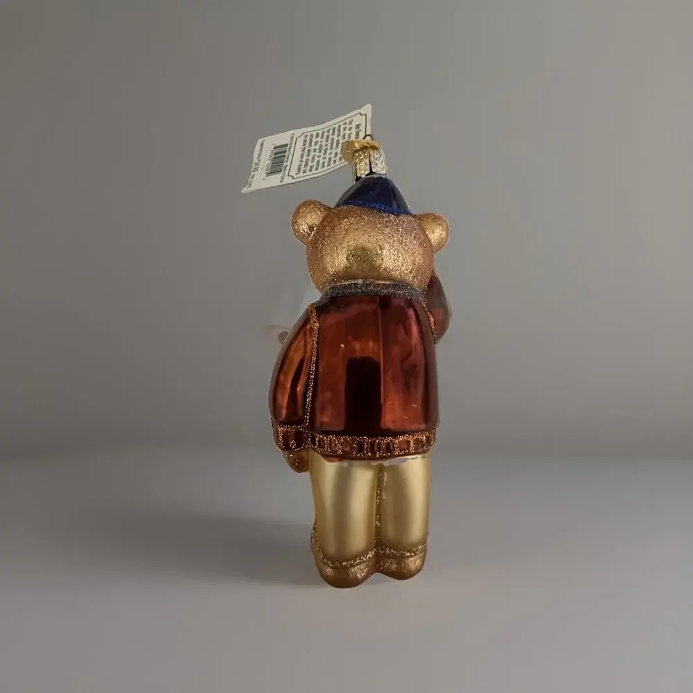 Old World Christmas Air Force Bear Gold Veteran Saluting Glass Ornament 2001 NWT